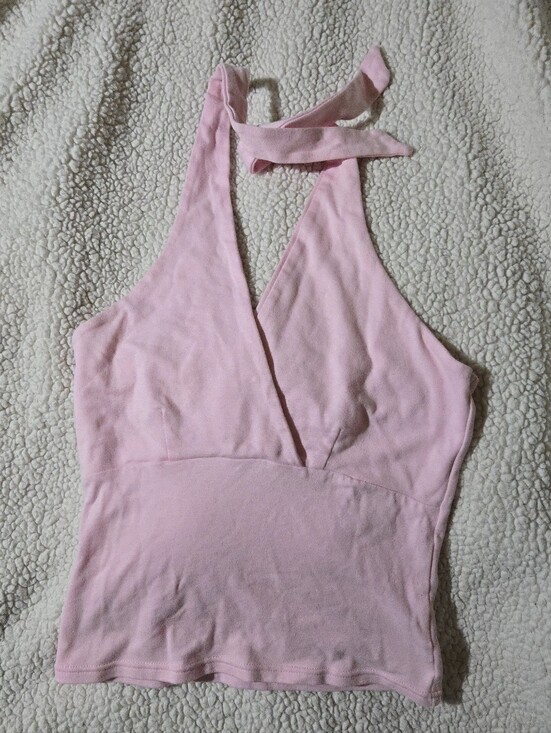 Energie Tops - Energie Y2k Women's Baddie Light Pink Halter Crop Top Cross Over Bust  Medium